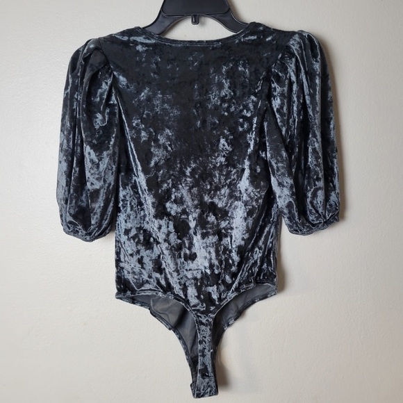 NWT Free People Don't You Wish Velvet Bodysuit V-neck Sunflower Seed Gray Sz XS - Picture 4 of 10
